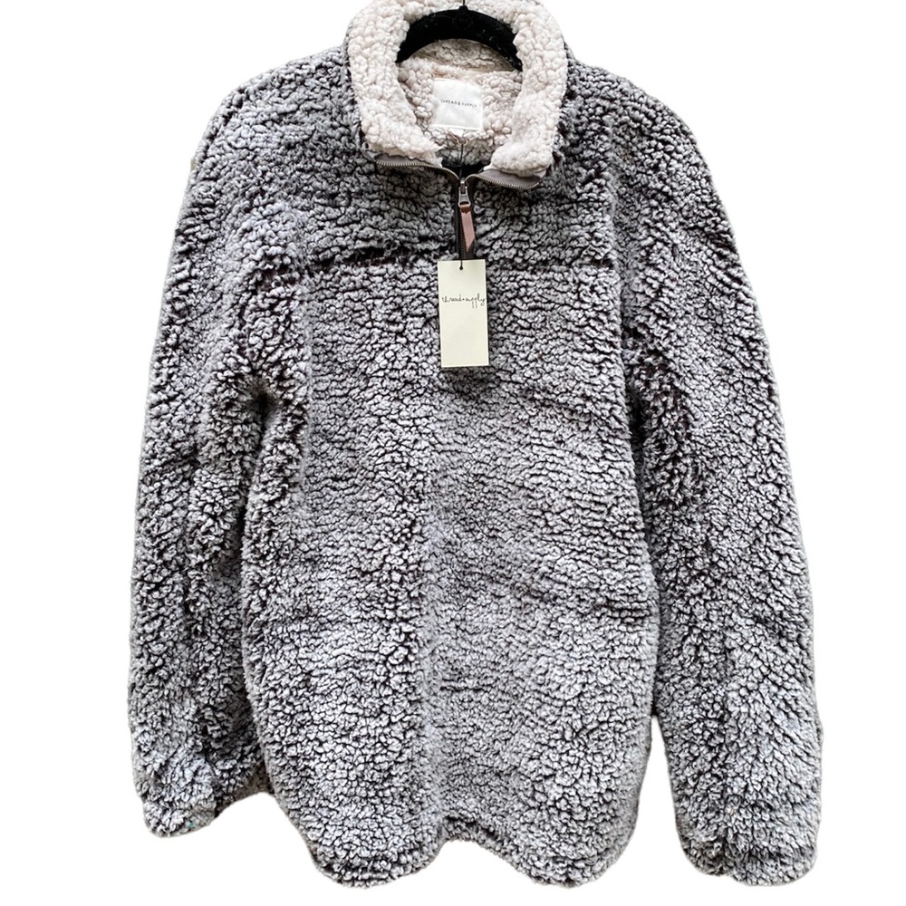 Thread & Supply Sherpa Zip Jacket Gray Cream Size XL